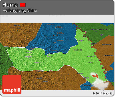 Political 3D Map of Huma, darken