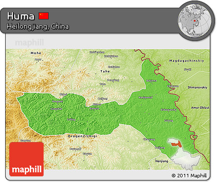 Political 3D Map of Huma, physical outside