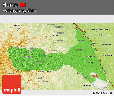 Political 3D Map of Huma, physical outside