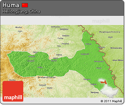Political 3D Map of Huma, physical outside