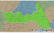 Political 3D Map of Huma, semi-desaturated