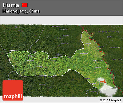 Satellite 3D Map of Huma, darken