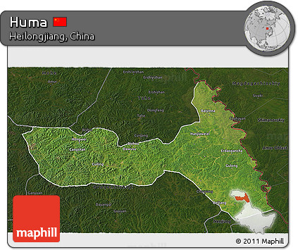 Satellite 3D Map of Huma, darken