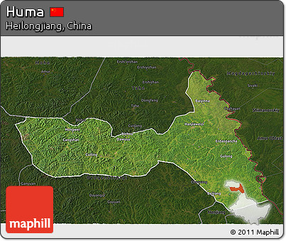 Satellite 3D Map of Huma, darken