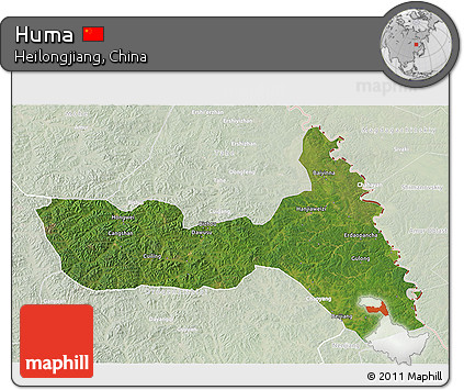 Satellite 3D Map of Huma, lighten