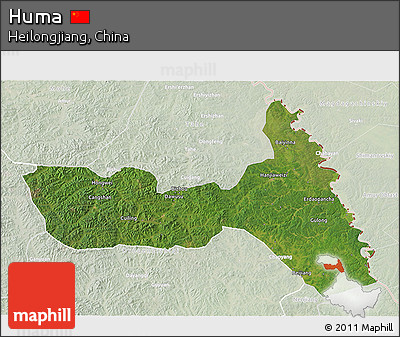 Satellite 3D Map of Huma, lighten