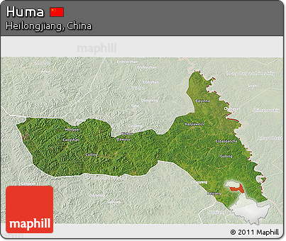 Satellite 3D Map of Huma, lighten