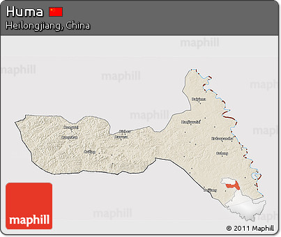 Shaded Relief 3D Map of Huma, cropped outside