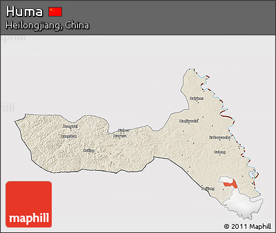 Shaded Relief 3D Map of Huma, cropped outside