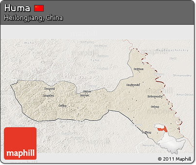 Shaded Relief 3D Map of Huma, lighten