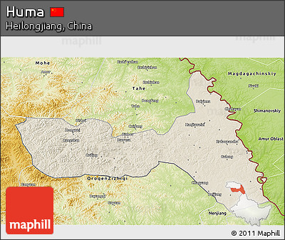 Shaded Relief 3D Map of Huma, physical outside