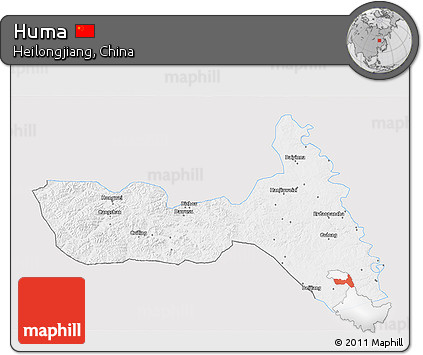 Silver Style 3D Map of Huma, single color outside