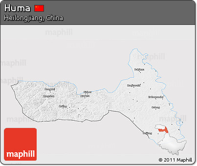 Silver Style 3D Map of Huma, single color outside