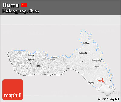 Silver Style 3D Map of Huma, single color outside