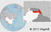 Gray Location Map of Huma, highlighted country, highlighted parent region, hill shading