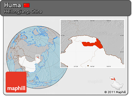 Gray Location Map of Huma, highlighted country, hill shading