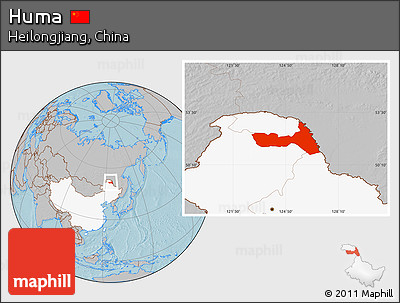 Gray Location Map of Huma, highlighted country, hill shading