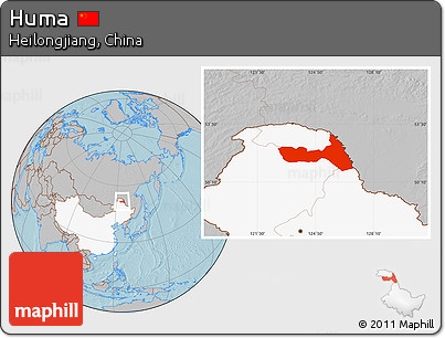 Gray Location Map of Huma, highlighted country, hill shading