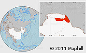 Gray Location Map of Huma, highlighted country, hill shading