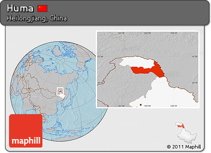 Gray Location Map of Huma, highlighted parent region, hill shading