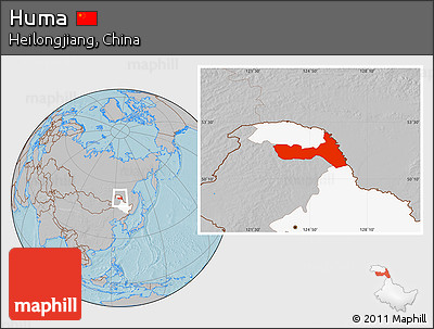 Gray Location Map of Huma, highlighted parent region, hill shading