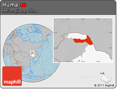 Gray Location Map of Huma, highlighted parent region, hill shading