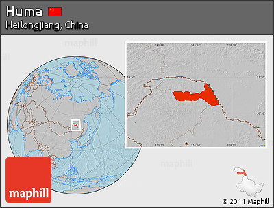 Gray Location Map of Huma, hill shading