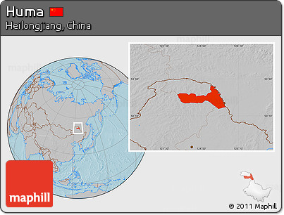 Gray Location Map of Huma, hill shading