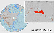 Gray Location Map of Huma, hill shading