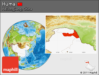 Physical Location Map of Huma, highlighted country