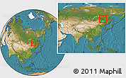 Satellite Location Map of Huma, within the entire country