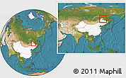 Satellite Location Map of Huma, highlighted country, within the entire country