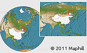 Satellite Location Map of Huma, highlighted country, highlighted parent region, within the entire country