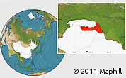 Satellite Location Map of Huma, highlighted country