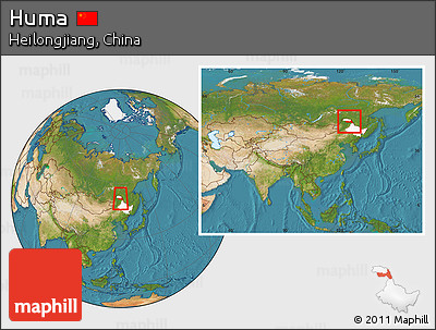 Satellite Location Map of Huma, highlighted parent region, within the entire country