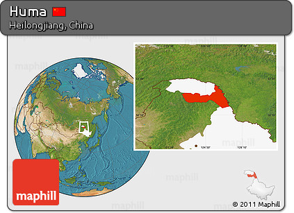 Satellite Location Map of Huma, highlighted parent region