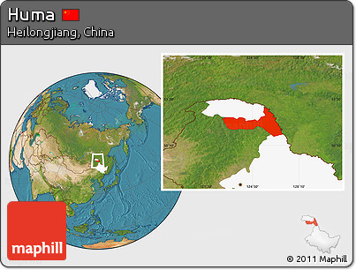 Satellite Location Map of Huma, highlighted parent region