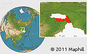 Satellite Location Map of Huma, highlighted parent region