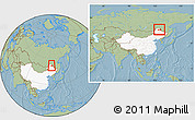 Savanna Style Location Map of Huma, highlighted country, within the entire country, hill shading