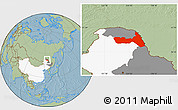 Savanna Style Location Map of Huma, highlighted country, highlighted parent region, hill shading