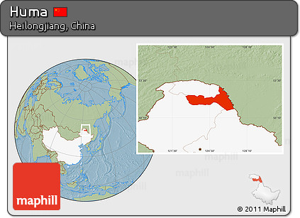 Savanna Style Location Map of Huma, highlighted country, hill shading