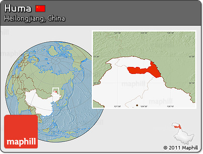 Savanna Style Location Map of Huma, highlighted country, hill shading