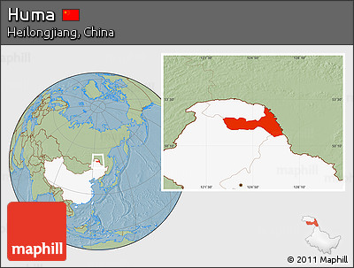 Savanna Style Location Map of Huma, highlighted country, hill shading
