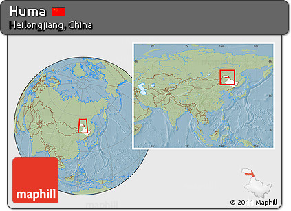 Savanna Style Location Map of Huma, highlighted parent region, within the entire country, hill shading
