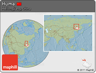 Savanna Style Location Map of Huma, highlighted parent region, within the entire country, hill shading