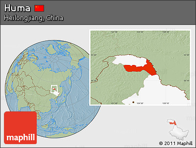 Savanna Style Location Map of Huma, highlighted parent region, hill shading