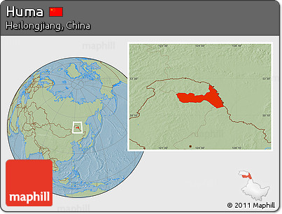 Savanna Style Location Map of Huma, hill shading