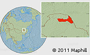Savanna Style Location Map of Huma, hill shading