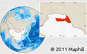 Shaded Relief Location Map of Huma, highlighted country