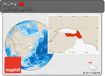 Shaded Relief Location Map of Huma, highlighted parent region